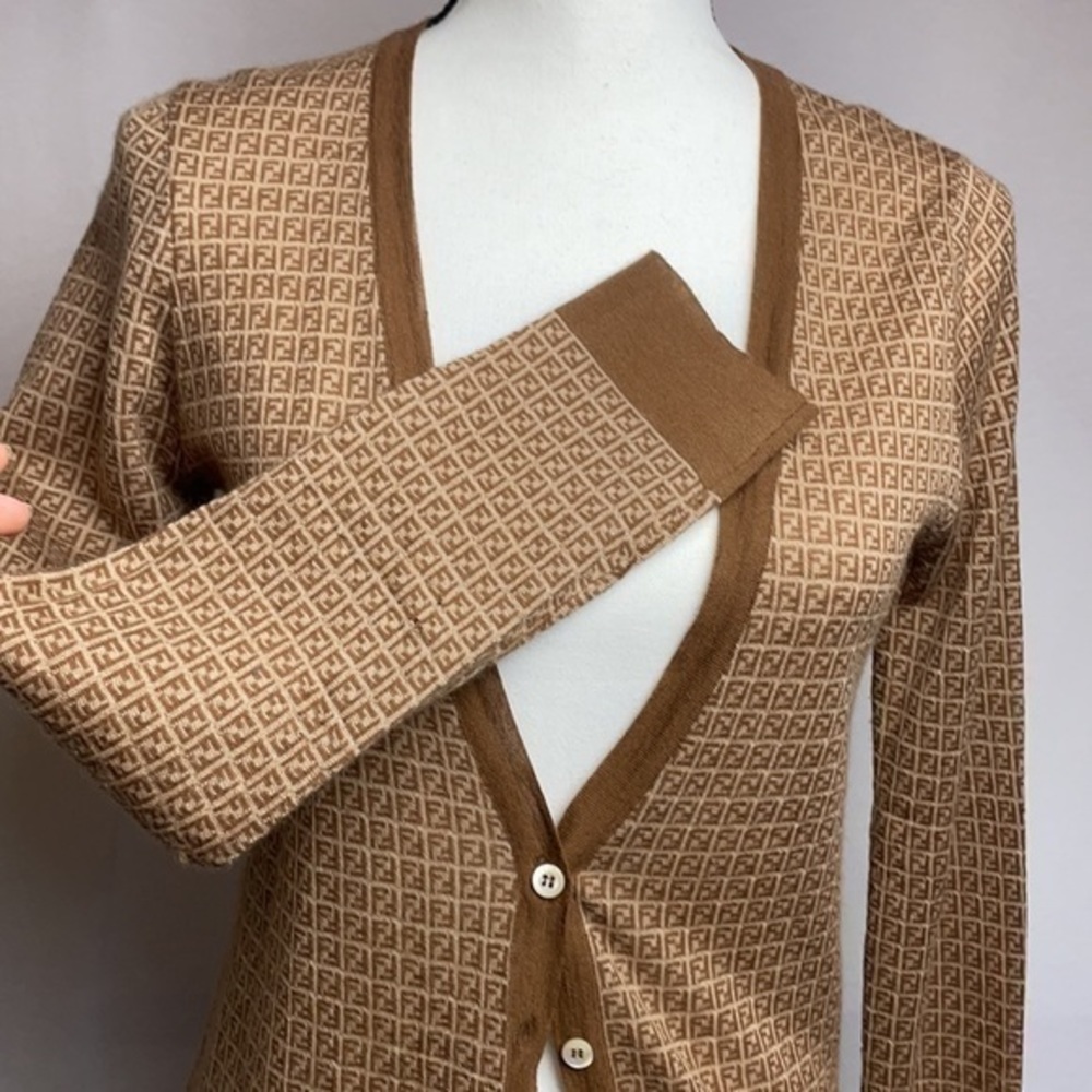 Fendi Cashmere Silk Zucca Cardigan Sweater Monogram “FF” - Picture 2 of 14